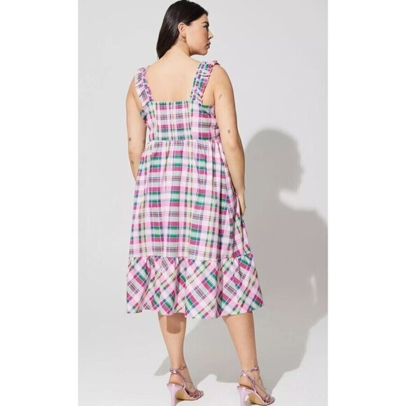 TORRID Pink & Green Mini Poplin Tiered Ruffle Strap Dress Size 00 (10) - Picture 2 of 13